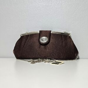 Bijoux Terner Brown Pleated Clutch with Silver Accents